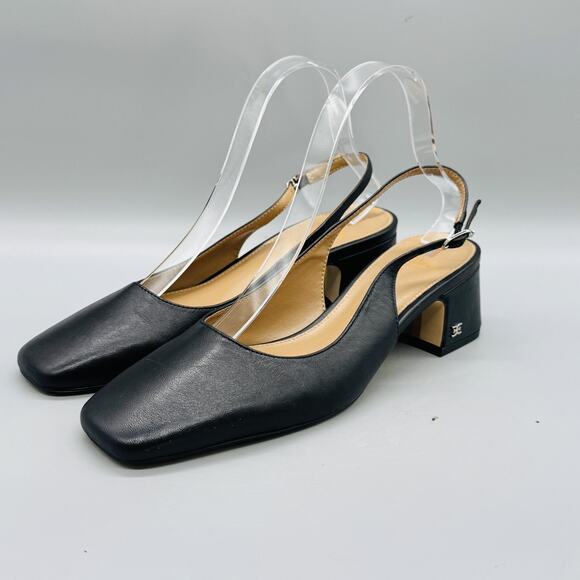 Sam Edelman Shoes Womens 7.5 Black Leather Slingback Block Heel Pumps Dress - Picture 3 of 11